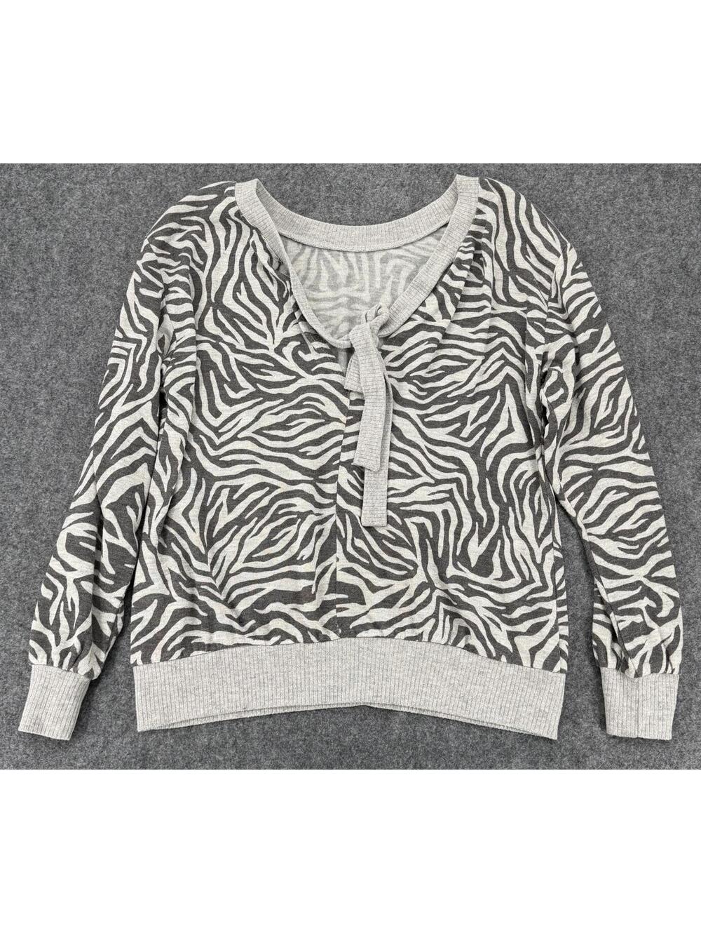 1STATE Zebra Print Tie Neck Sweater Relaxed Fit Small Knit